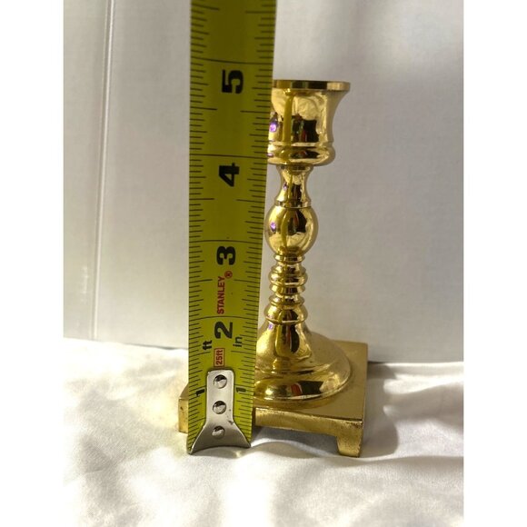 Vintage Solid Brass 5” Taper Candle Holder Square Base Classic Decor - Picture 3 of 6